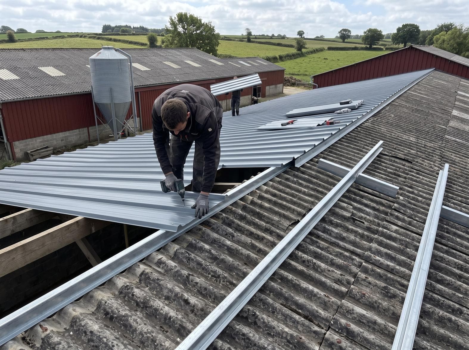 Bâtiment d'élevage laitier avec toiture bac acier près de Carhaix-Plouguer